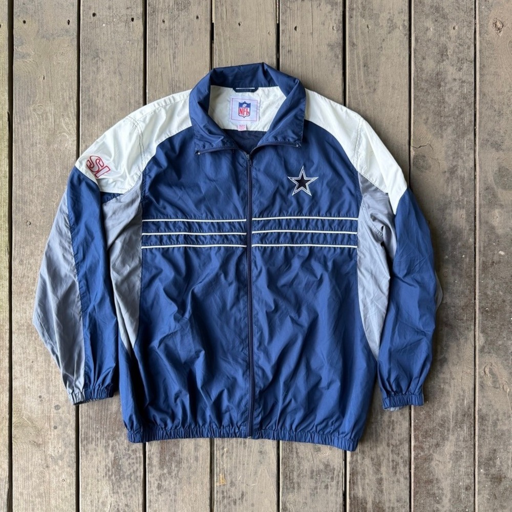 NFL Dallas Cowboys Windbreaker Jacket Navy Blue White Vintage 90s Style Mens XL